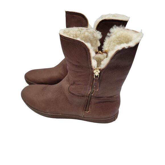 Elie Tahari Iris Brown Leather Boots Faux Fur Lining Size 39.5 (9) 61724-2683 - Picture 2 of 7
